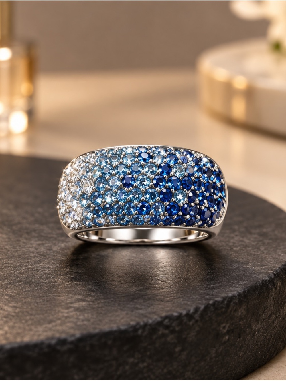 Avon Silver Ring with Blue Gradient Gemstones